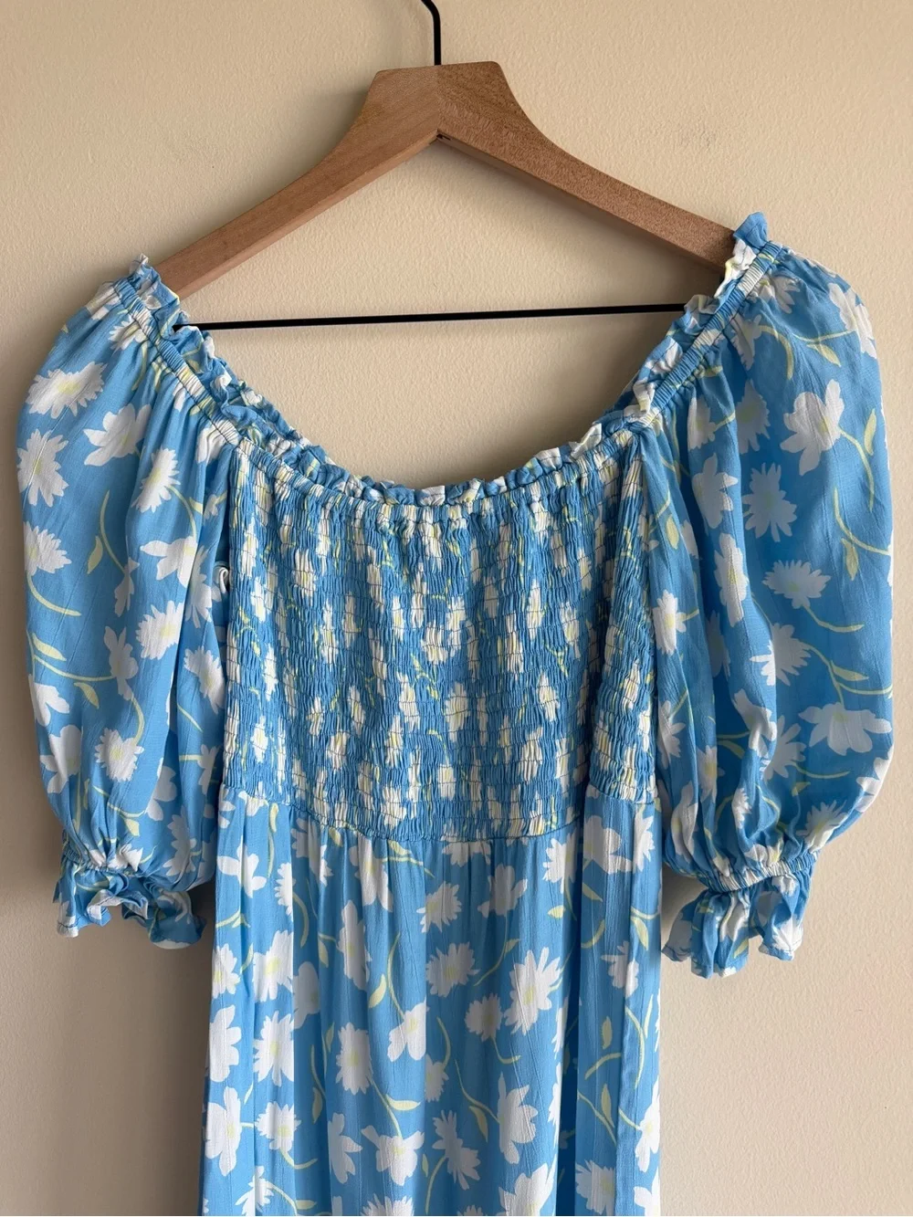 Faithfull The Brand Leyla Smocked Midi Dress Blue Floral Puff Sleeve Size S - Picture 6 of 16